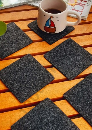 Şık Keçe Kare Bardak Altlıkları Antrasit 6'lı Set