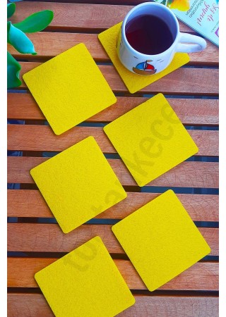 Şık Keçe Kare Bardak Altlıkları Sarı 6'lı Set