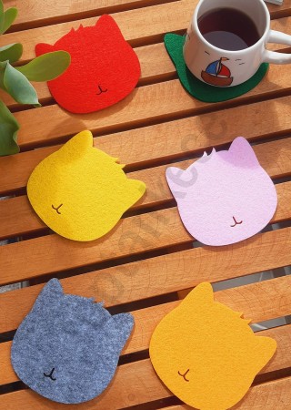 Kedi Temalı Bardak Altlığı Karışık Renk 6 Adet
