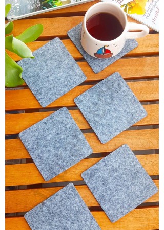 Şık Keçe Kare Bardak Altlıkları Gri 6'lı Set