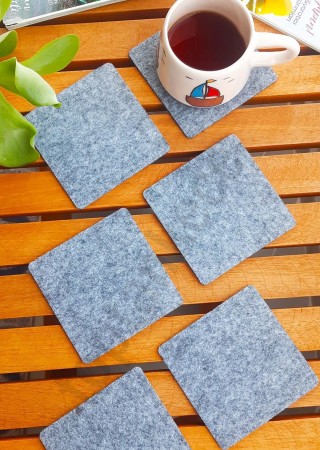 Şık Keçe Kare Bardak Altlıkları Gri 6'lı Set