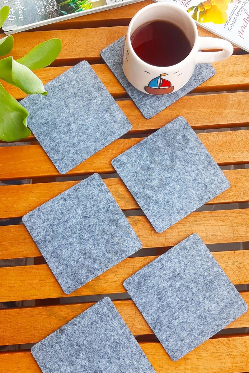 Şık Keçe Kare Bardak Altlıkları Gri 6'lı Set Şık Keçe Kare Bardak Altlıkları Gri 6'lı Set