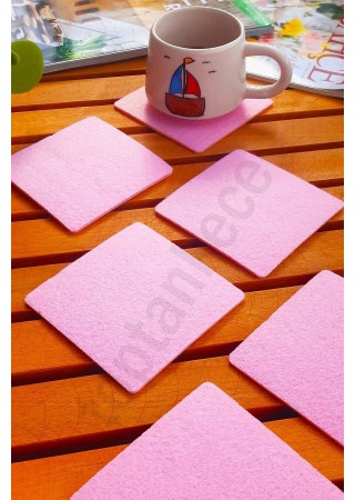 Şık Keçe Kare Bardak Altlıkları Pembe 6'lı Set