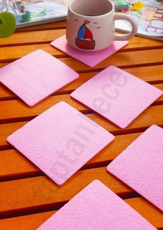 Şık Keçe Kare Bardak Altlıkları Pembe 6'lı Set