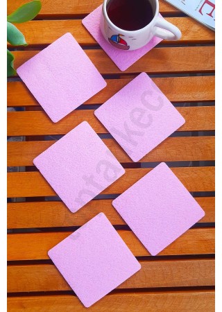 Şık Keçe Kare Bardak Altlıkları Pembe 6'lı Set