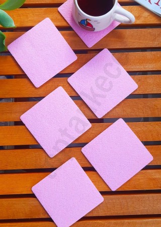 Şık Keçe Kare Bardak Altlıkları Pembe 6'lı Set