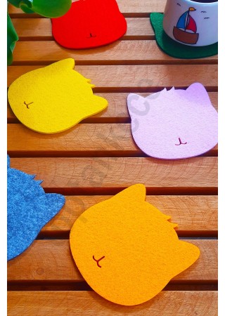 Kedi Temalı Bardak Altlığı Karışık Renk 6 Adet