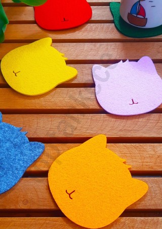 Kedi Temalı Bardak Altlığı Karışık Renk 6 Adet