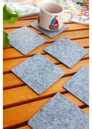Şık Keçe Kare Bardak Altlıkları Gri 6'lı Set