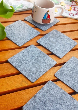 Şık Keçe Kare Bardak Altlıkları Gri 6'lı Set