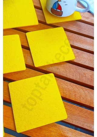 Şık Keçe Kare Bardak Altlıkları Sarı 6'lı Set