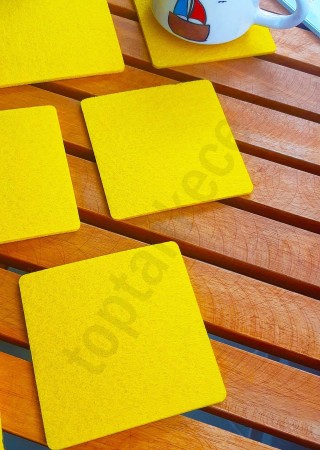 Şık Keçe Kare Bardak Altlıkları Sarı 6'lı Set