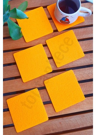 Şık Keçe Kare Bardak Altlıkları Turuncu 6'lı Set