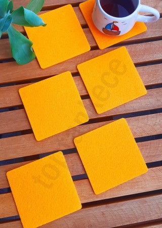 Şık Keçe Kare Bardak Altlıkları Turuncu 6'lı Set