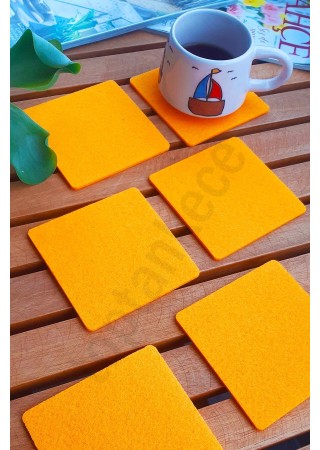 Şık Keçe Kare Bardak Altlıkları Turuncu 6'lı Set