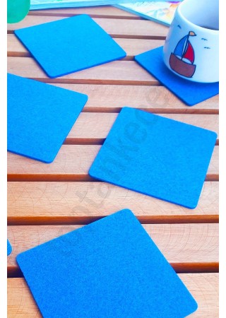 Şık Keçe Kare Bardak Altlıkları Mavi 6'lı Set