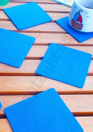 Şık Keçe Kare Bardak Altlıkları Mavi 6'lı Set