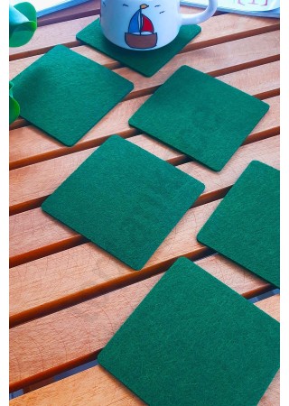 Şık Keçe Kare Bardak Altlıkları Yeşil 6'lı Set