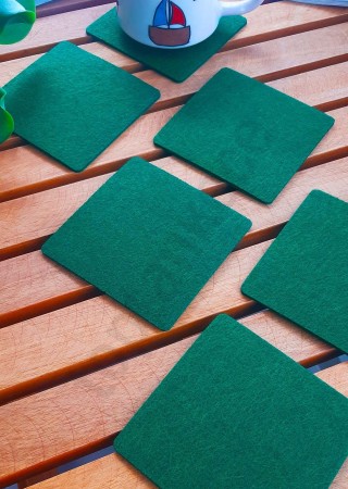 Şık Keçe Kare Bardak Altlıkları Yeşil 6'lı Set