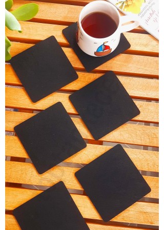 Şık Keçe Kare Bardak Altlıkları Siyah 6'lı Set