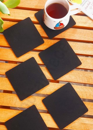 Şık Keçe Kare Bardak Altlıkları Siyah 6'lı Set