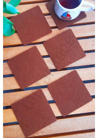 Şık Keçe Kare Bardak Altlıkları Kahverengi 6'lı Set