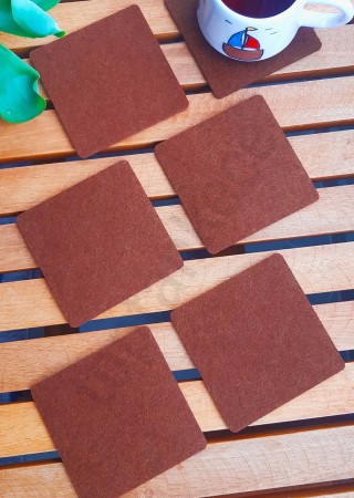 Şık Keçe Kare Bardak Altlıkları Kahverengi 6'lı Set