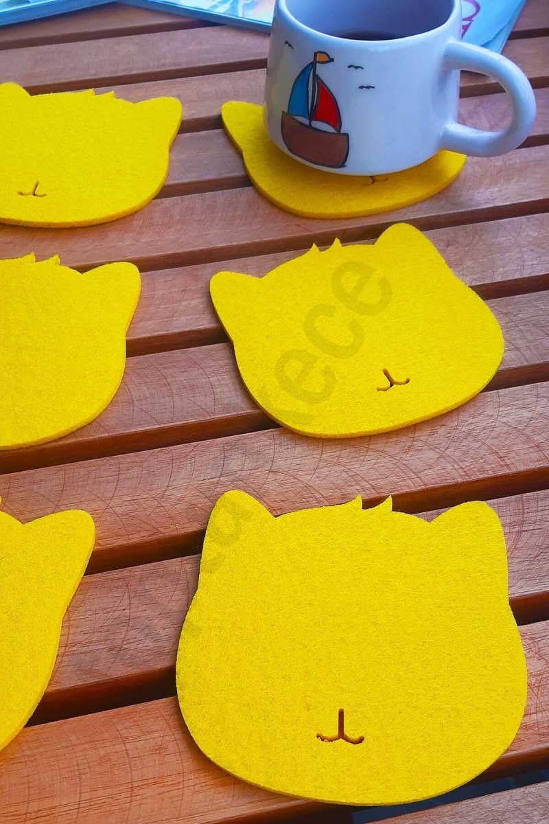 Kedi Temalı Bardak Altlığı Sarı 6'lı Set Kedi Temalı Bardak Altlığı Sarı 6'lı Set