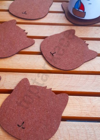 Kedi Temalı Bardak Altlığı Kahverengi 6'lı Set