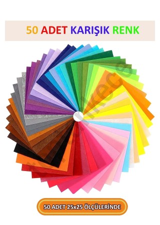 Kaliteli Ince Okul Hobi Keçesi 50 Renk 25x25 Cm Ölçülerinde Hazır Set