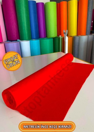 Metrelik Ince Keçe Kumaş 1 Mm Kırmızı - 1 Metre (100 CM X 100 CM), Kırmızı Keçe, Ince Keçe
