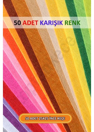 Kaliteli Ince Okul Hobi Keçesi 50 Renk 25x25 Cm Ölçülerinde Hazır Set