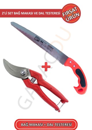 1. Sınıf Çelik Kaliteli Bağ Budama Makası Ve Profesyonel 30 Cm Dal Budama Testeresi 2'li Set