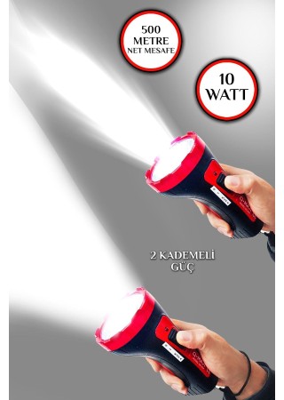 10w Kambur 2506 Model Ultra Güçlü 2 Kademeli Şarjlı El Feneri