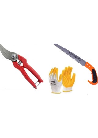 Meyve Dal Ağaç Bitki Budama Makası Ve Dal Budama Testeresi - Eldiven Hediye 3'lü Bakım Seti