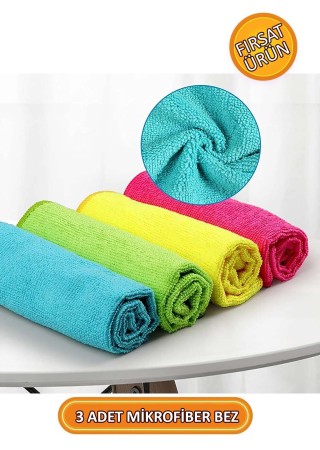 Mikrofiber Premium Temizlik Bezi 3'lü Set 40x60 cm, Microfiber Bez, Kurulama Bezi