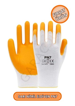 Sarı Nitril Eldiven Pn7 1 Çift, Iş Eldiveni, Inşaat Eldiveni, Montaj Eldiveni, Sanayi Eldiveni