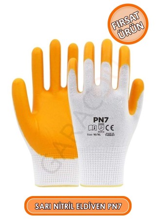 Sarı Nitril Eldiven Pn7 1 Çift, Iş Eldiveni, Inşaat Eldiveni, Montaj Eldiveni, Sanayi Eldiveni