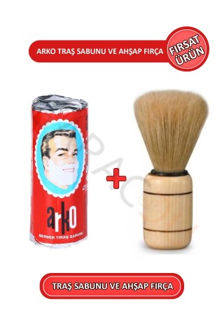 Ahşap Sakal Bıyık Tıraş Fırçası ve Tıraş Sabunu 2'li Set Fırsat Ürün