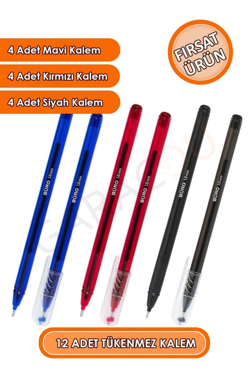 12 Adet Kaliteli Tükenmez Kalemler 4 Mavi Kalem, 4 Kırmızı Kalem, 4 Siyah Kalem Toplam 12 Adet 12 Adet Kaliteli Tükenmez Kalemler 4 Mavi Kalem, 4 Kırmızı Kalem, 4 Siyah Kalem Toplam 12 Adet