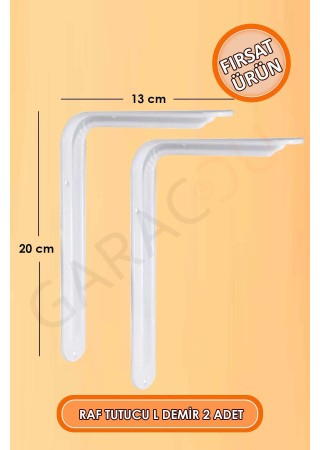 Beyaz Raf Altı Demir Ayak Raf Tutucu L Demir 13x20 cm Duvar Montaj Demir Ayak 2 Adet