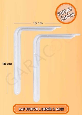 Beyaz Raf Altı Demir Ayak Raf Tutucu L Demir 13x20 cm Duvar Montaj Demir Ayak 2 Adet
