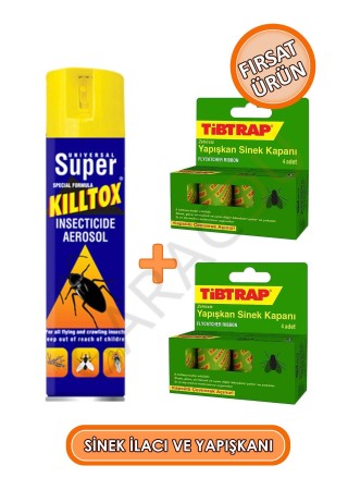 Sinekler İçin Komple Çözüm Kiltox Sinek İlacı ve 2 Paket Sinek Bandı Yapışkanı Bir Arada