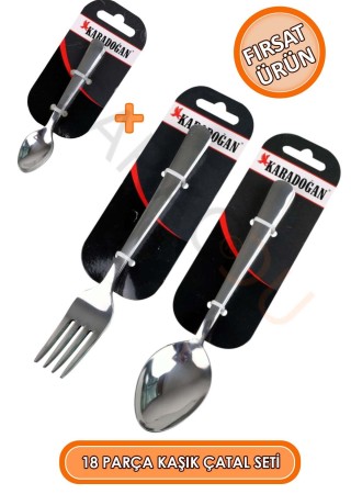 Paslanmaz Çelik Set 6 Adet Yemek Kaşığı + 6 Adet Yemek Çatalı + 6 Adet Çay Kaşığı Toplam 18 Parça