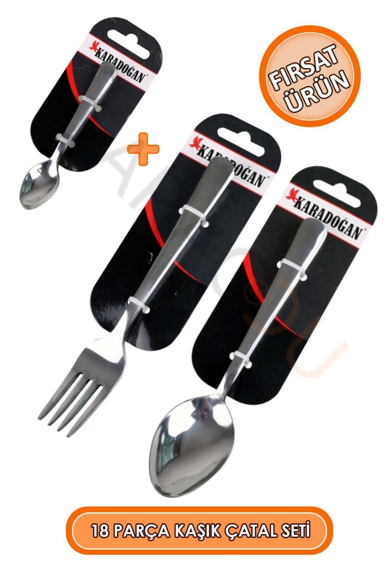 Paslanmaz Çelik Set 6 Adet Yemek Kaşığı + 6 Adet Yemek Çatalı + 6 Adet Çay Kaşığı Toplam 18 Parça Paslanmaz Çelik Set 6 Adet Yemek Kaşığı + 6 Adet Yemek Çatalı + 6 Adet Çay Kaşığı Toplam 18 Parça