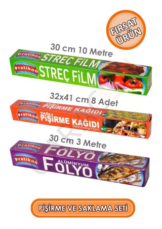 Yemek Pişirme ve Saklama Seti Streç Film + Yağlı Pişirme Kağıdı + Alüminyum Folyo 3'lü Set