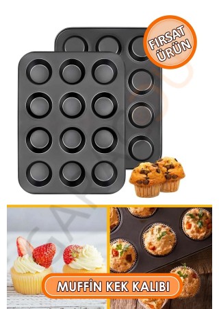 Metal Yapışmaz 12'li Muffin Kek Kalıbı Cupcake Kalıbı - Dayanıklı ve Çok Amaçlı Fırın Kalıbı