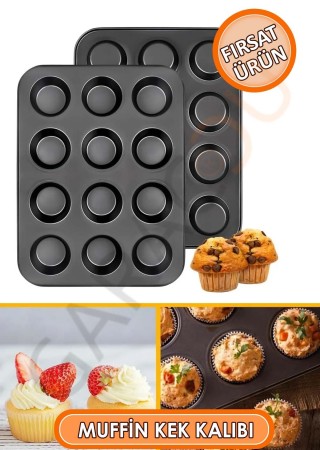 Metal Yapışmaz 12'li Muffin Kek Kalıbı Cupcake Kalıbı - Dayanıklı ve Çok Amaçlı Fırın Kalıbı