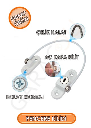 Halatlı Anahtarlı Pvc Pimapen Pencere Kapı Dolap Kilidi Beyaz, Çocuk Koruma Bebek Kilidi