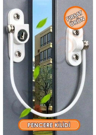 Halatlı Anahtarlı Pvc Pimapen Pencere Kapı Dolap Kilidi Beyaz, Çocuk Koruma Bebek Kilidi